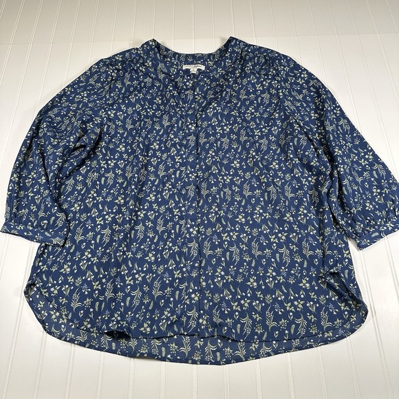 JACHS Girlfriend Tops - Jachs Girlfriend Women's Printed 3/4 Sleeve With Hidden Button Blouse Blue Sz L